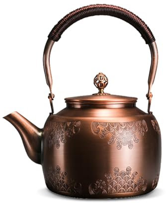 Teekessel Retro, Kupfer Teekessel, Handgefertigte Wasserkessel mit Filterlöchern, Vintage Kupfer-Teekanne für Herdplatten, 1,7 L Wasserkocher für Induktionsherd Gasherd
