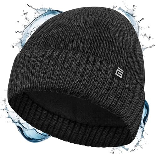 Giovici Wooly Wasserdichte Beanie-Mütze für Damen und Herren, dehnbares Fleece gefüttert, wasserdichte Beanie-Mütze – dicke, warme Herrenmützen für kaltes Winterwetter – Premium-Mütze für Herren,