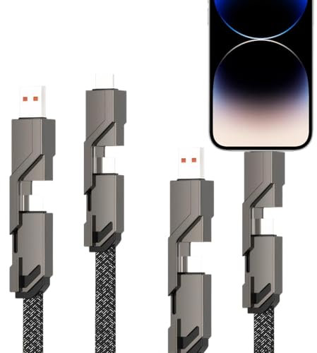 Nadiaen 4 in1 Charging Cable,Anti-Entanglement 4 in 1 Pd 27w 65w Fast Charging Cable,Dual Head Type C Data Usb 4 in 1, Multi Way Charging Cable for Mobile Phones/Tablets/Other Devices