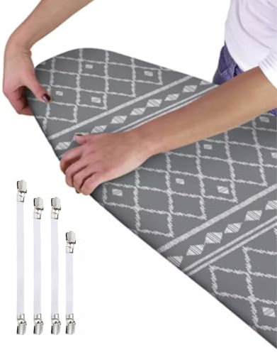 Ironing Board Cover - Universal Fit - 120 x 40cm + 4 pack Ironing Board Fitting Clips (Grey Tribal)
