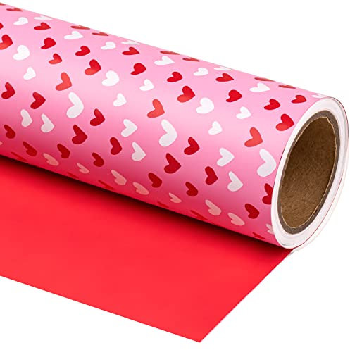 RUSPEPA Wendbares Geschenkpapier – Minirolle – 43,2 cm x 10 m – Rosa und rotes Herzdesign, perfekt für Valentinstag, Geburtstag, Hochzeit, Babyparty