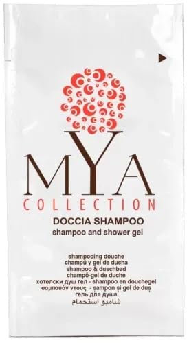 Bagnodoccia Shampoo in Bustina da 10 ml monodose, Confezione da 100 pz in flow pack Linea Cortesia Hotel Mya Collection, Kit viagigo per B&B Hotel e casa vacanze prodotto monouso