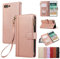 Rosbtib Case for iPhone SE 2022/2020 iPhone 8/7 4.7 Inch Leather Case Zip Magnetic Closure Wallet Case with 4 Card Slots Stand Function Retro Cover iPhone SE/8/7, Pink