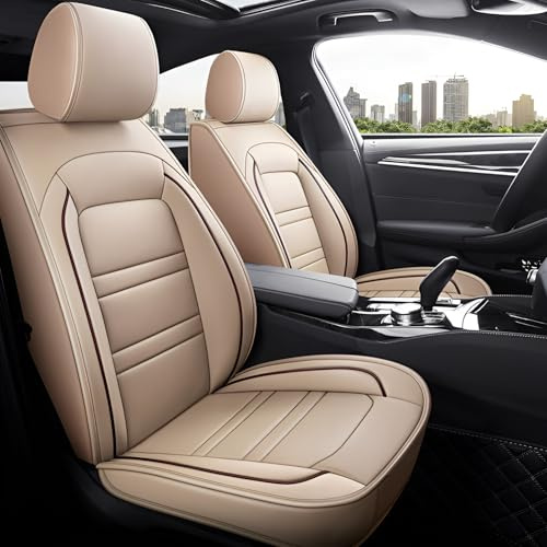 FDCYQW Auto Sitzbezüge für Kia EV3 2024 2025 2026, Leder Autositzbezüge Sets 5 Sitzer Schonbezüge Sitzschoner Vorne Hinten Wasserdicht,Beige