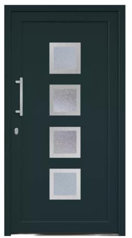 HORI Haustür Komplettset I Eingangstür aus Kunststoff mit 2-fach ISO Wärmeschutzglas I Stoßgriffset inkl. Edelstahlgriff & 5-fach Pilzkopf-Verriegelung - Farbe: anthrazit (innen weiß) - DIN links -