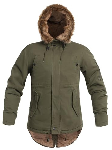 Military Wear Fish Tail Parka Winterjacke Herren | 6 Taschen | 75% Baumwolle, Gefütterte Militär Parka, Taktischer Casual-Stil, Kälteschut, Lange Warme Jacke mit Fellkapuz
