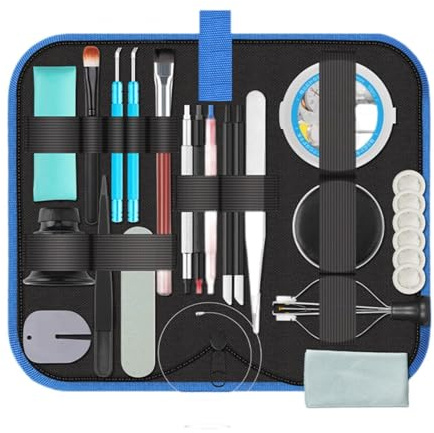 Amagogo Uhren-Reparatur-Set, Uhren-Reparatur-Werkzeug, Uhren-Handheber, Abzieher, Kolben, Uhren-Reinigungstuch mit Tragetasche, Uhren-Reparatur-Set