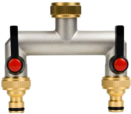 TEUYOE-2-Wege Wasserhahn Wasserverteiler, Messing Wasserverteiler mit Verteiler Wasser 3/4 Zoll und Verlängerter Griff für Haus, Hof, Waschmaschine, Gartenschläuche