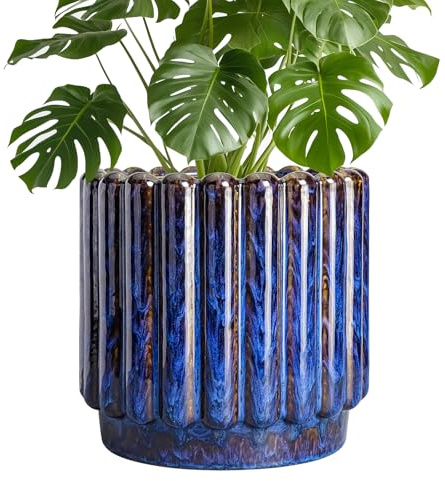 Ceramicfor 10 Inch Ceramic Plant Pot, Bonsai Pot with Draingge Hole, Planter for Plants, Blue