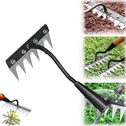 Introti Gardenia 2025 - Rastrello per diserbo in ferro, 2.0 per giardinaggio e diserbo, 5/6/7/8 denti in acciaio al carbonio, rastrelli per sarchiatura da giardino, strumento per diserbo da giardino
