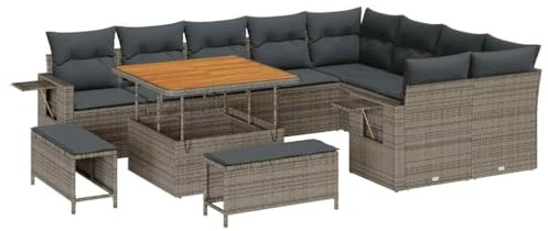 vidaXL Garten-Sofa-Set 12 pcs Grau Poly-Rattan, Garten und Terrasse, modernes Outdoormöbelset zum Relaxen, Loungesofa und Bequeme Sitze für Treffen