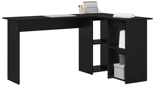vidaXL Schreibtisch mit Regal Schwarz Eichen-Optik 142 x 102 x 73 cm, Moderner Schreibtisch, stylisches Büro, langlebige Ecke, rechteckiger Tisch, hochwertige Arbeitsfläche