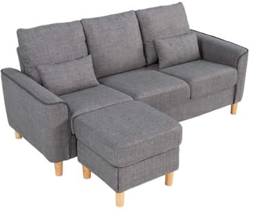 Hroth 3 Seater Sofas,Fabric Modular Sofa with Thick Cushions, 2 Pillows and Storage Ottoman, Comfortable and Durable Sectional Couch for Living Room, Bedroom, Office,Light Grey