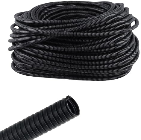 MAKTSAM 50m Flexible Corrugated Plastic Tube, 10mm ID x 13mm OD, Car Wire Protection Hose for Vehicle Cable Conduit Tubing and Trunking, Black