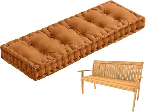 Yekuhe Bodenkissen 8cm Dick Bankkissen für Terrasse, Fenster, Sitzkissen, rutschfest, Samt, getuftet, Kissen für Bank, Sitzbank, Innenbereich, Esszimmer, Wohnzimmer(Orange,160x50cm)