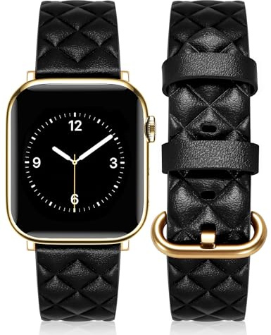 Newlibery Designer Leather Bands Compatible with Apple Watch Band 38mm 40mm 41mm 42mm(S11/10) for Women，Genuine Leather Checkered Engraved Strap for iWatch Series 11/10/9/8/7/6/5/4/3/2/1/SE/Ultra3/2/1
