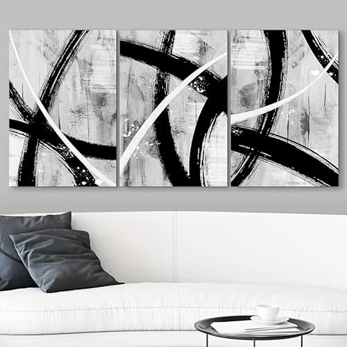 IHHGNB Schwarz-grau-weiße geometrische Pinselstriche auf Leinwand, Wandkunstdrucke für Schlafzimmer, Wohnzimmer, Flur, Wanddekoration (70 x 140 cm, ohne Rahmen)