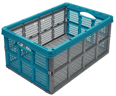 Garronda Klappbox Klappkiste Faltbox 1 Pack 51x34x22 cm GD-0188 Grau/Türkis | HDPE, Stapelbar, als Aufbewahrungsbox für Transport, Lagerung und Ernte, vielseitig einsetzbar in Auto, Garten und Haushalt