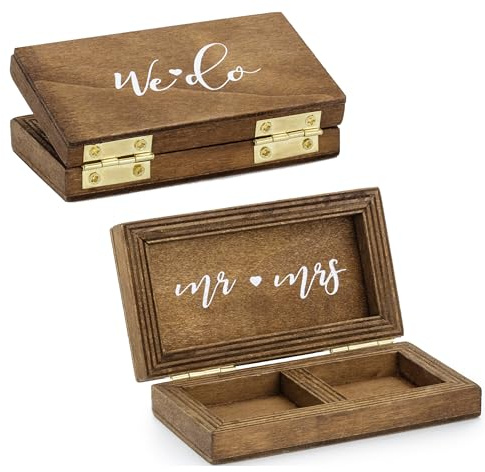 Ringbox Hochzeit Holz „We do - Mr & Mrs Ringschatulle 2 Fächer 10x5,5 cm | Ringkissen Alternative, Für Trauringe & Verlobungsringe, Nachhaltige Schmuckbox, Braun