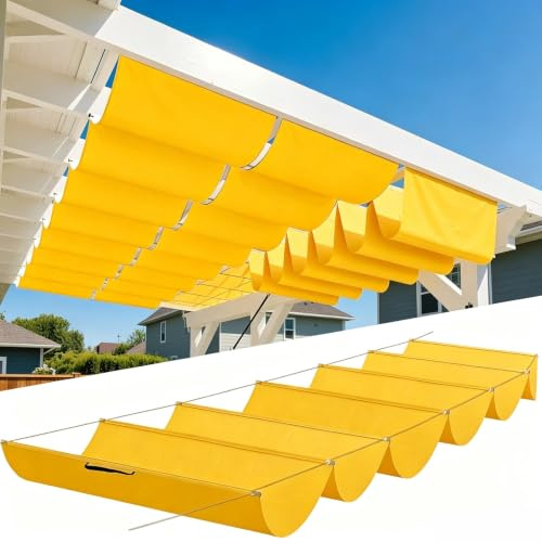 Sonnensegel Einziehbares 350 x 700 cm Verstellbar Sonnensegel Welle Schattenabdeckung Segeltuch Markise Wasserdicht Sonnenschutz Uv-Schutz für Terrasse, Pergola, Garten, Gelb