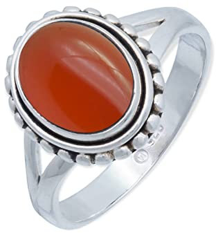 mantraroma Ring Damen Silber 925 Karneol Edelstein orange schlicht groß modern