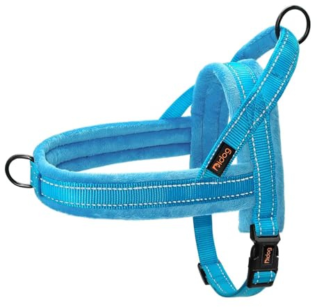 Didog Hundegeschirr, weiches Flanell, gepolstert, ausbruchsicher/schnell anzubringen, reflektierendes Hundegeschirr, einfach zum Trainieren und Spazierengehen, Blau, Größe S