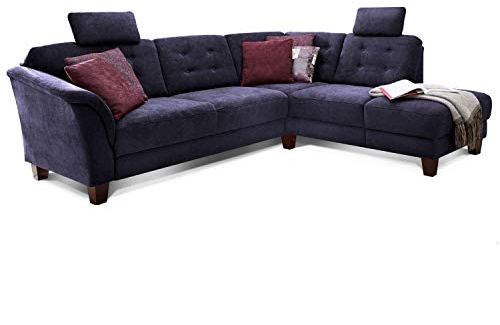 Cavadore Ecksofa Trond mit Federkern / Sofa L-Form im Landhausstil mit Ottomanen rechts und verstellbaren Kopfstützen / 260 x 89 x 214 / Webstoff dunkelblau