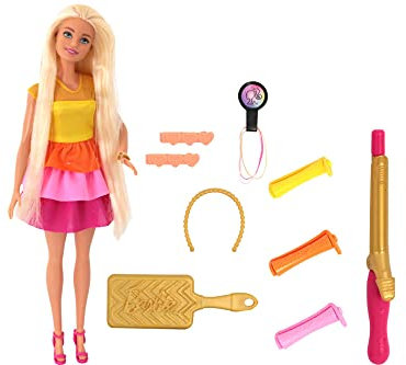 Mattel España, S.A. Muñeca Barbie Rizos con Plancha para Pelo