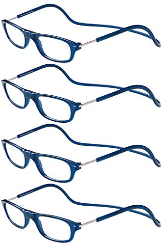 TBOC Pack: Lesebrille Lesehilfe für Herren Damen - [Pack 4 Einheiten] Dioptrien +2.00 Blau Fassung Stärke PC Handy Faltbar Frau Mann Magnetverschluss Clip Alterssichtigkeit Presbyopie