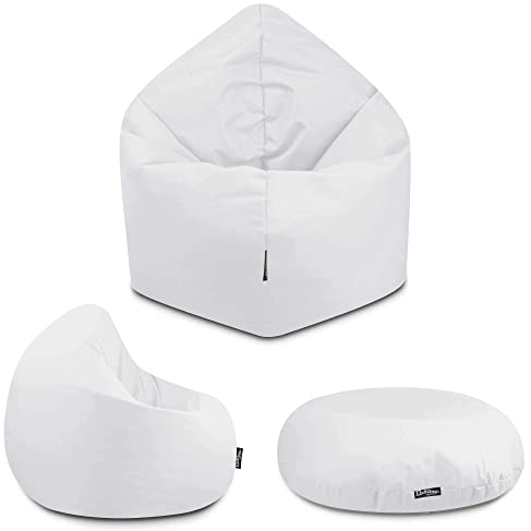 BuBiBag - 2in1 Sitzsack Bodenkissen - Outdoor Sitzsäcke Indoor Beanbag in 32 Farben und 3 Größen - Sitzkissen für Kinder und Erwachsene (100 cm Durchmesser, Weiß)