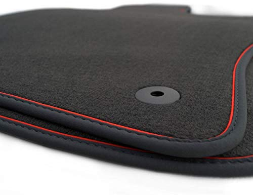 kh Teile Fußmatten (Velours), passend für A3/S3/RS3 (8V) Sportback, Premium Qualität Autoteppiche, schwarz, 2-teilig vorn, Zierband rot