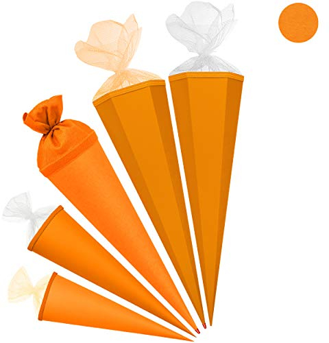 Schultüte - Rohling - ORANGE - 85 cm - mit Holzspitze - 6 eckig - Tüllabschluß - Zuckertüte - Roth - Jungen Mädchen - einfarbig Uni - Schultütenrohling mit Ve..