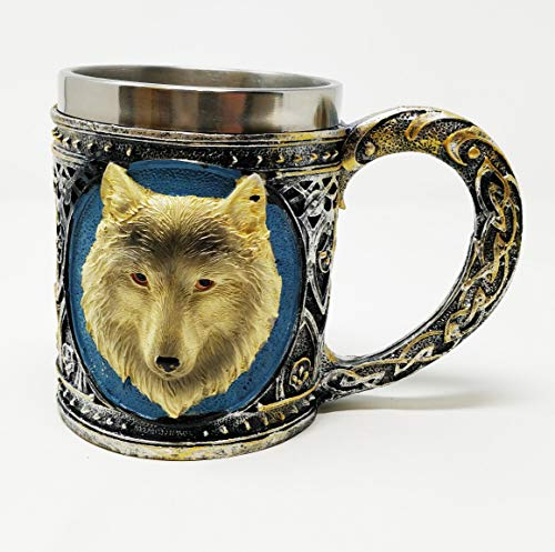 Viking Wolf Mug | Medieval Tankard with Stainless Steel Liner | 3D Wolf Head Design | 400ml Fantasy Coffee Mug | Norse Mythology Gift for Men, Women, Fans & Collectors (JR1383)