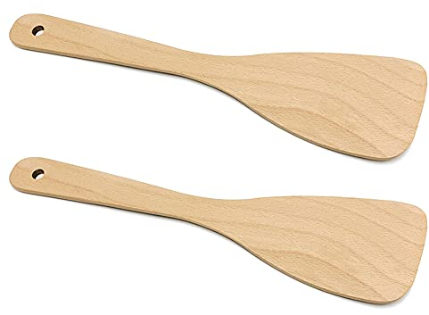 Houdao Set di 2 Utensili da Cucina in Legno 33,2 cm AntiGraffio Resistenti Paletta Cucina Legno bambù Naturale Mestoli Legno per Pentole Antiaderenti