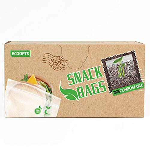 ECOOPTS 100 PCS Compostable Snack Bags - Ultra Strong Ziplock Bags (6.3x4 in)