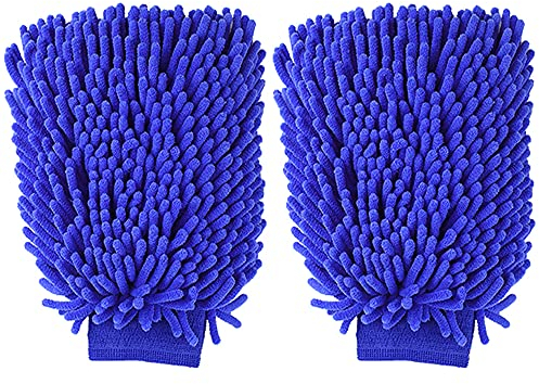 EKdirect Car Wash Mitt 2 Pack Double sided Car Wash Glove Reusable Cleaning Gloves(Blue)