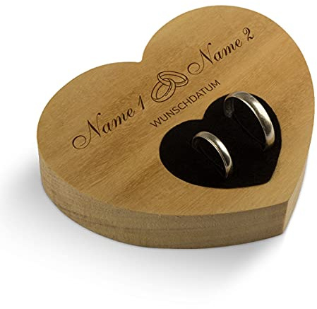 Hochzeit Ringkissen Herz Ringhalter individuell Namen 10 x 8,5 cm Garapa Holz - Ringe