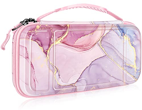 FINTIE Etui pour Nintendo Switch / Switch Modèle OLED - Sacoche Rangement Zippée Anti-Choc Housse de Transport en EVA, Sacoche Voyage Console avec 10 Emplacements Cartes de Jeu, Scintillant