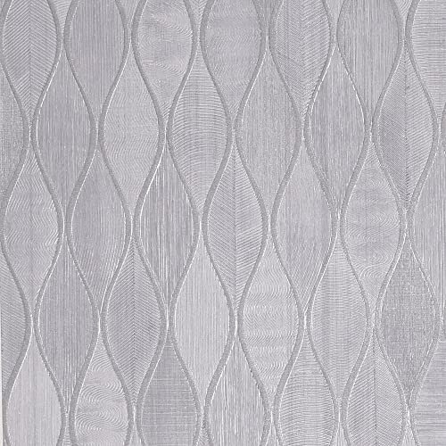 Arthouse Geometric Curved Silver Lines Wallpaper - Metallic Highlights - Hard Wearing Vinyl Perfect Finish for Any Room Designed for Modern or Traditional Home - 299001