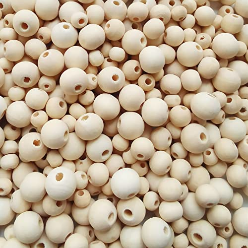 Lnvision 600 Stück 6mm 8mm 10mm Natürliche Runde Holzperlen Set für DIY Schmuck Herstellung, 3 Größen