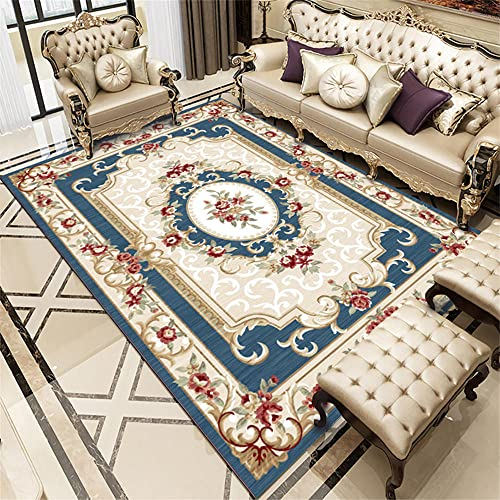 Teppich Gemustert Salon Auslegware Retro Living Room Carpet Blue Classical Printing Design Sound Insulation Soft and Washable 100X180CM Teppich Gewebt