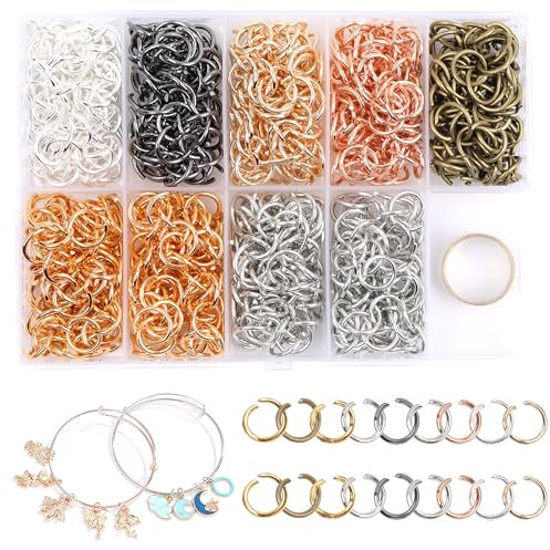 GMMA Lot de 1 000 anneaux ouverts de 10 mm pour la fabrication de bijoux, 7 couleurs/boîte d'anneaux ouverts pour la fabrication de porte-clés avec 1 outil d'ouverture/fermeture (10 mm)