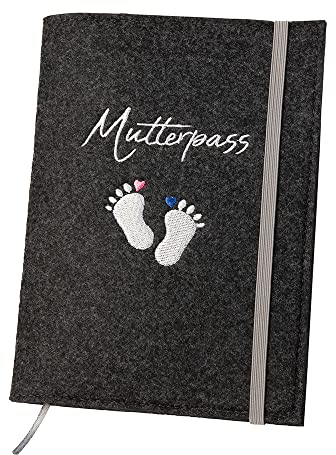 luxdag Mutterpasshülle mit Gummiband aus Filz (Farbe & Stickerei wählbar) - Hülle für Mutterpass & Impfpass - Organizer - Geschenk für werdende Mütter