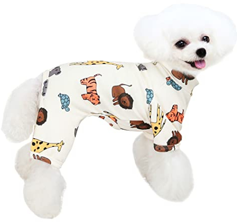 HuaLiSiJi Hundepyjama Kleine Hunde,Elastisch und Bequem Weich und Warm Einfach an und Auszuziehen für Kleine und Mittelgroße Hunde Geeignet (XL, Cream Color)