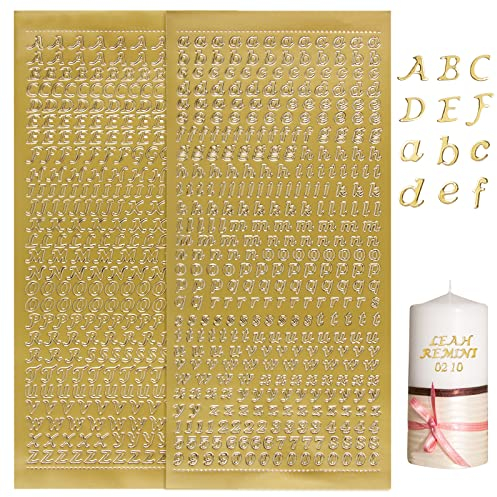 4 Blätter Sticker Buchstaben Zahlen Aufkleber Buchstaben zum Beschriften Gold Dekosticker für Kerzen Weihnachten Taufe Kommunion Konfirmation Hochzeit Geschenk Umschlag
