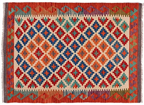 RUG PRINCE Afghan Maimana Kelim Teppich 80x120 Handgewebt Bunt Geometrisch Handarbeit r