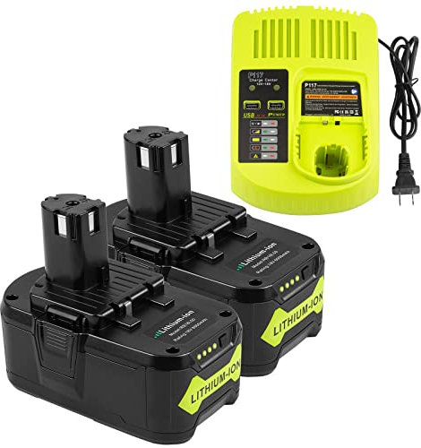 P108 & P117 for Ryobi 18V Battery and Charger Combo, 6.0Ah, Replaces P102 P103 P105 P107 P108 P109 P189 P191 P197...