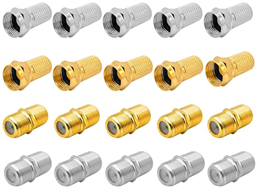 CKANDAY 20 Pcs F Type Coaxial Cable Extension/Repair Connector Kit, RG6 Plug Connector and Female Extended Connectors for Satellite TV Aerial Sky Virgin NTL Coaxial Cable, 2 Colors
