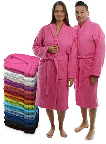 LEBENGOOD Albornoz Unisex, Mujer y Hombre 100% Algodón Rizo Americano 400 gr con Cinturón, Bolsillos, Ducha, Bata Suave, Toalla (XL, Fucsia)