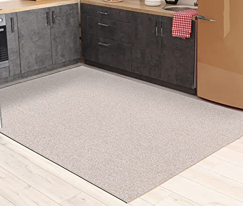 Mia´s Teppiche Enya Moderner einfarbiger Teppich Wohnzimmer, für die Küche geeignet, Tufting, robuster Kurzflor mit Filz-Rücken, weich & pflegeleicht, Beige, 200 x 290 cm